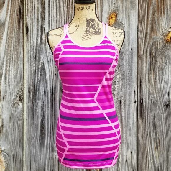 Pink Stripe Tank Strappy Nike Size M Purple Stripe Top Crisscross Racer Back - Picture 2 of 10